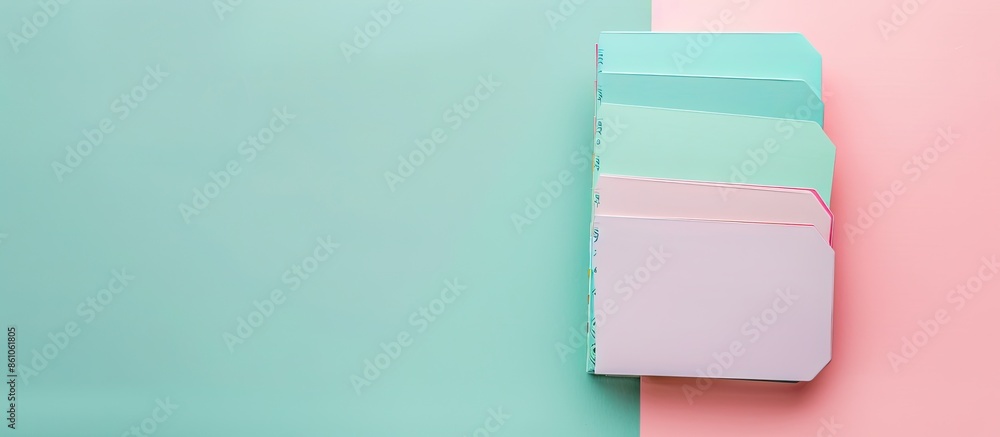 Poster Rotary Card Index on pastel background Rolodex  Isolated. with copy space image. Place for adding text or design