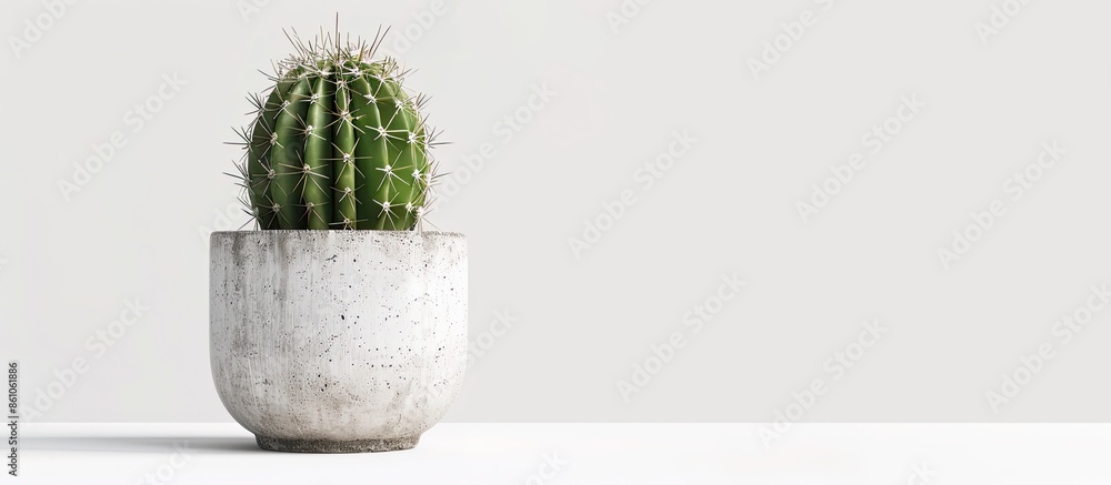 Leinwandbilder cactus in a cement pot and white background. with copy space image. place for adding text or design