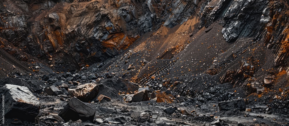 Poster The effects of mining - vertical. Copy space image. Place for adding text or design