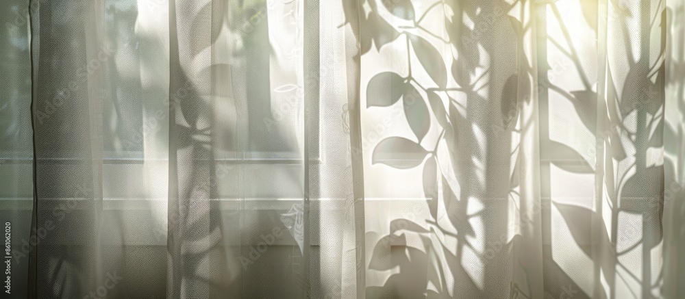 Sticker blinds on the window. sunlight and shade of leaves on the curtains. with copy space image. place for