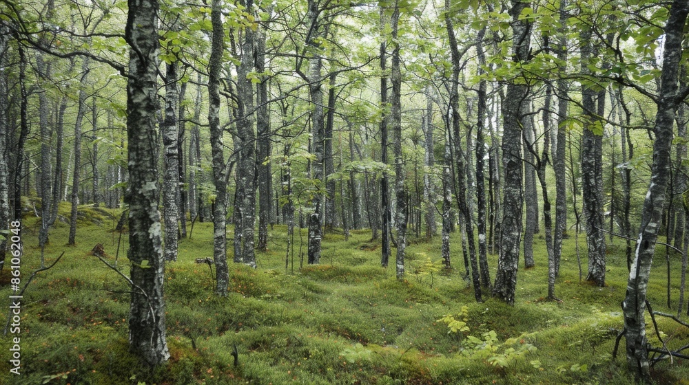 Poster background image of sunlight filtering through a dense green forest, highlighting the tranquility an