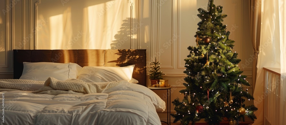 Aufkleber Christmas tree by the bed. with copy space image. Place for adding text or design