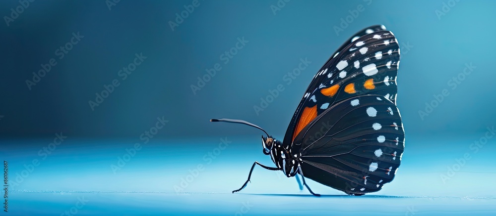 Poster butterfly bright blue pastel background summer isolated. with copy space image. place for adding tex
