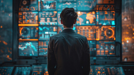 Obraz premium A business person immerses themselves in understanding cybersecurity essentials, exploring protection methods and strategies against evolving cyber threats in the digital age.