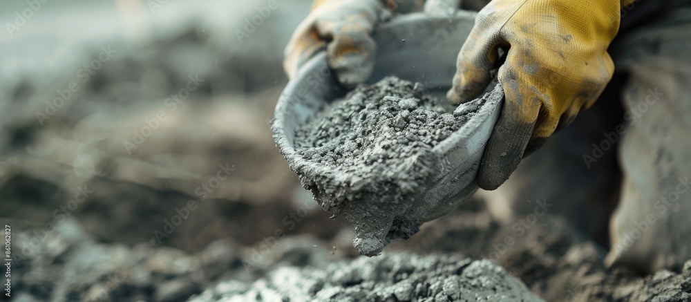Aufkleber Cement mixing by hand. construction work. with copy space image. Place for adding text or design