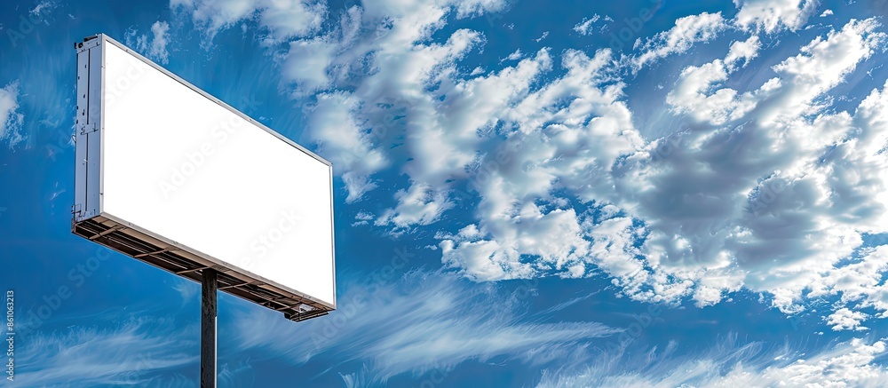 Poster Billboard with empty screen, against blue cloudy sky. with copy space image. Place for adding text or design