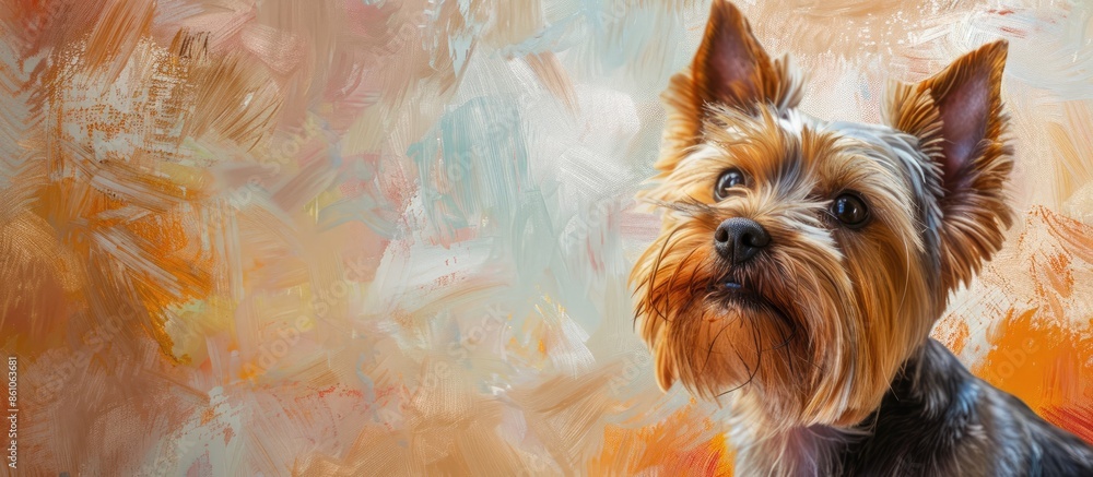 Aufkleber portrait of a yorkshire terrier in the studio. pastel background. with copy space image. place for a