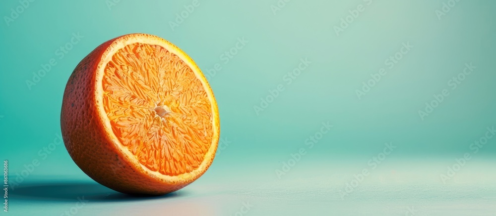 Poster nice fresh orange isolated on a pastel background isolated. with copy space image. place for adding 