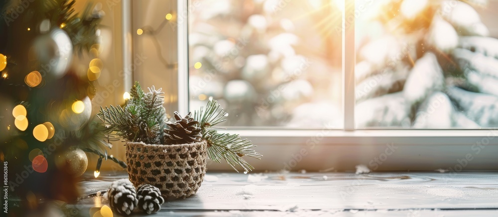 Aufkleber atmospheric christmas window sill decoration with cozy home interior. with copy space image. place f