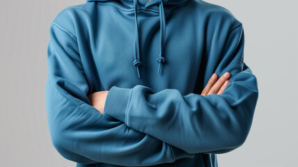 mock up blue fleece hoodie, isolated on gray background, Ai generated Images