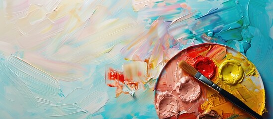 Fototapeta premium Paper samples palette with brush for choosing wall color for painting