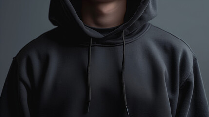 mock up black fleece hoodie, isolated on gray background, Ai generated Images