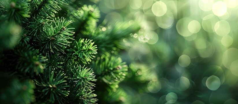 Brightly green prickly branches of a fir-tree or pine. with copy space image. Place for adding text or design