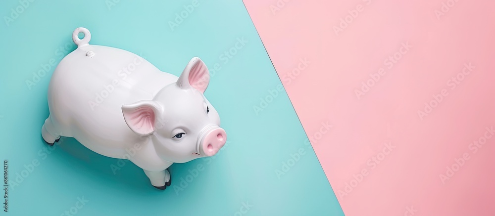 Aufkleber white pig piggy bank isolated on a pastel background. view from above. with copy space image. place 