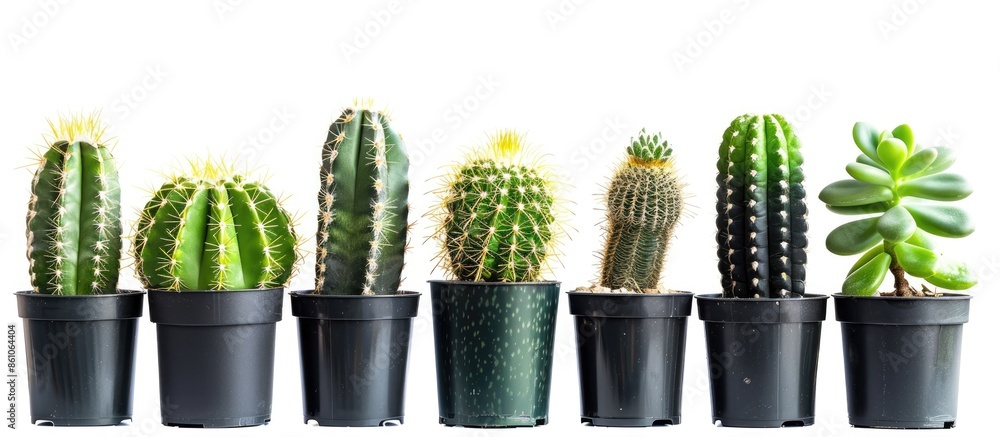 Aufkleber Collection of various cactus  in black  pots. with copy space image. Place for adding text or design