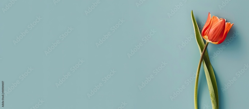 Poster tulip flower on a neutral background, minimalist aesthetic spring floral card design, copy space. co