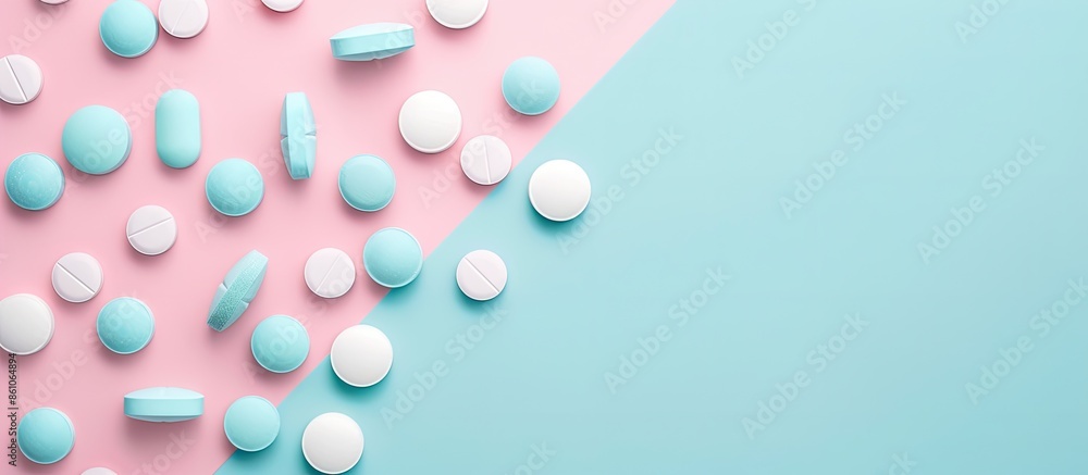 Aufkleber pills isolated on pastel background medical isolated. with copy space image. place for adding text o