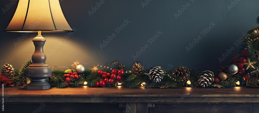 Fototapete christmas table and xmas lamp on top . with copy space image. place for adding text or design