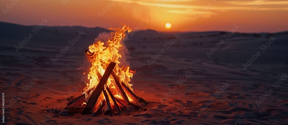 Aufkleber beautiful bonfire in the desert, rest in the uae. copy space image. place for adding text or design
