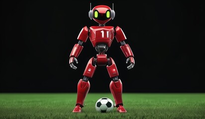 Robot AI football style black background and green grass