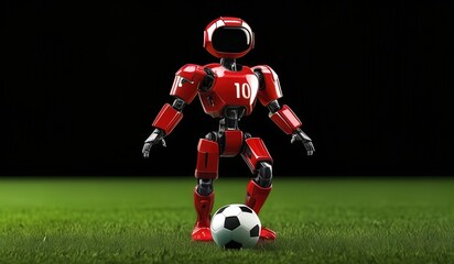 Robot AI football style black background and green grass