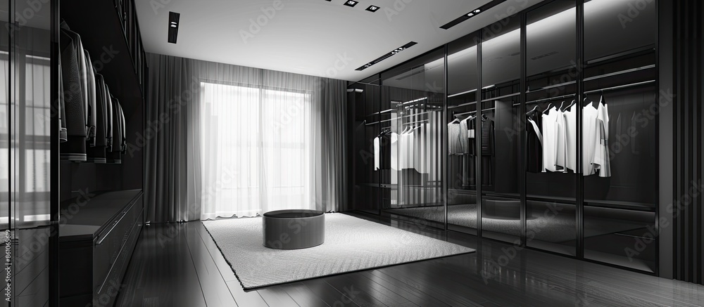 Aufkleber fitting room in a modern interior. black and white photography. with copy space image. Place for adding text or design