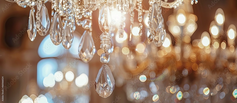 Aufkleber Chandelier light in interior, Chrystal chandelier close-up.crystal part from chandelier. with copy space image. Place for adding text or design