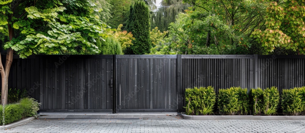 Poster modern fence with automatic gate. with copy space image. Place for adding text or design