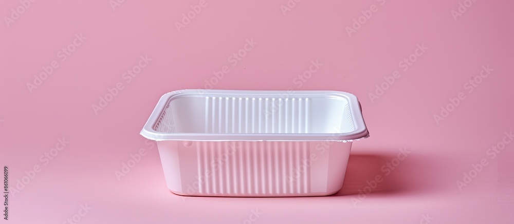 Aufkleber white plastic food container Isolated on pastel background. with copy space image. Place for adding text or design