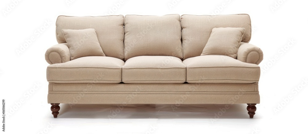 Poster isolated beige sofa over white background. with copy space image. Place for adding text or design