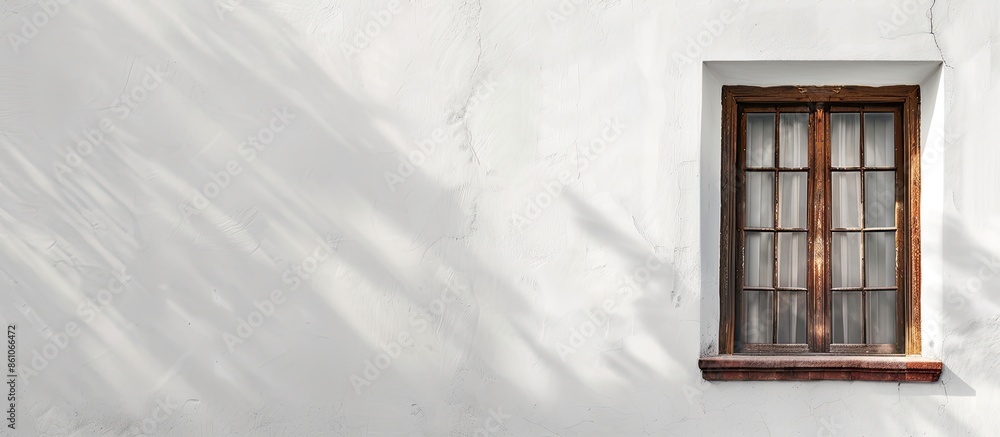 Poster A white wall and a brown window. with copy space image. Place for adding text or design