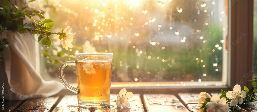 Poster A beautiful day begins with favorite drink. Copy space image. Place for adding text or design