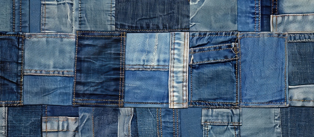 Aufkleber denim textures patchwork seamless pattern background. with copy space image. Place for adding text or design