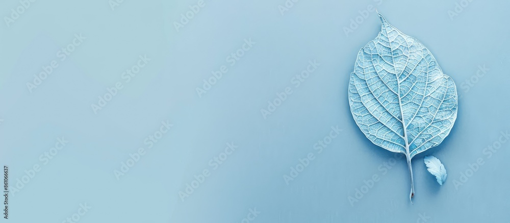 Aufkleber Blue dry skeleton leaf on pastel background  . with copy space image. Place for adding text or design