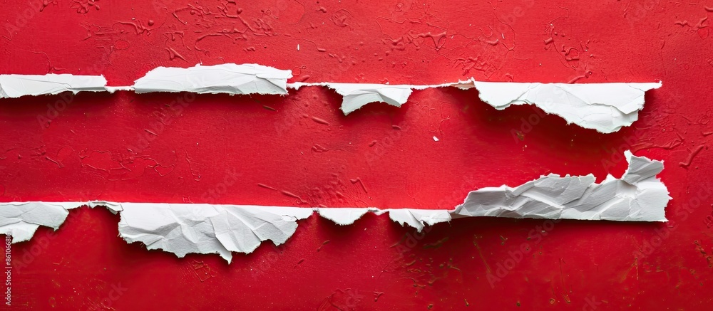 Poster Crowdfunding is written on a red background that is centered on a torn white paper. Copy space image. Place for adding text or design