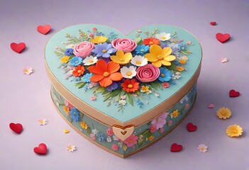 Heart-shaped box with colorful floral decorations