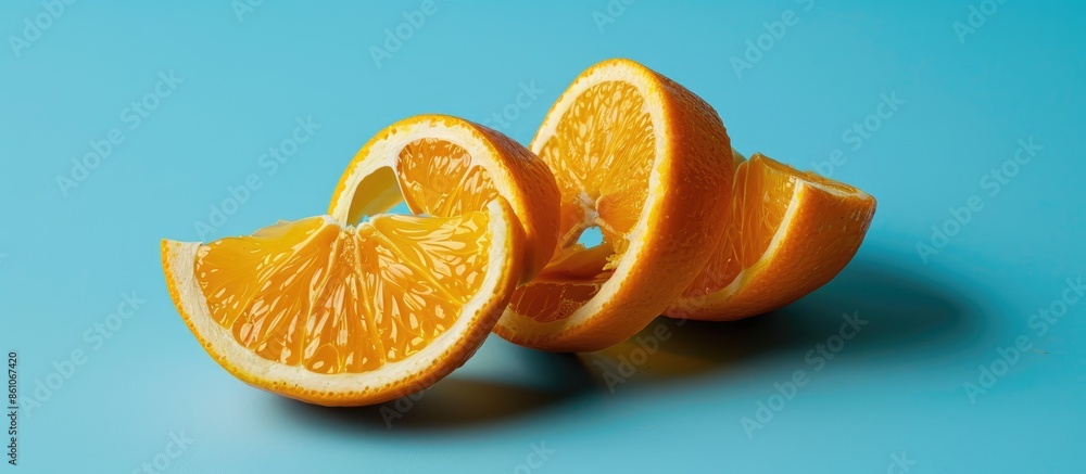 Leinwandbilder the rest of the orange peel, cut in half, used for manually squeezing the juice pastel background. with copy space image. Place for adding text or design