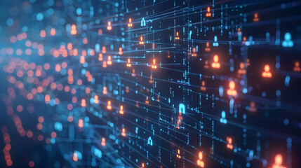 Data streams across a screen symbolizing constant information exchange on social networking platforms. Concept Social Media, Data Exchange, Information Flow, Online Communication