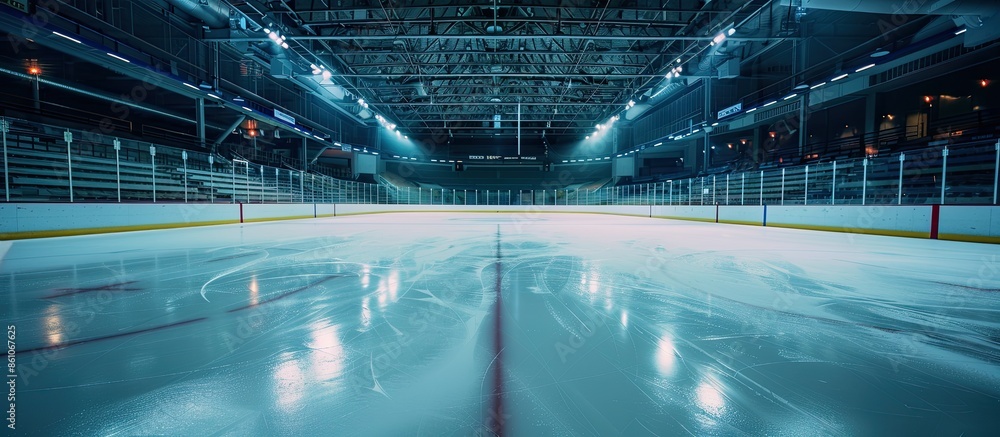 Poster Hockey ice rink sport arena empty field - stadium. Copy space image. Place for adding text or design