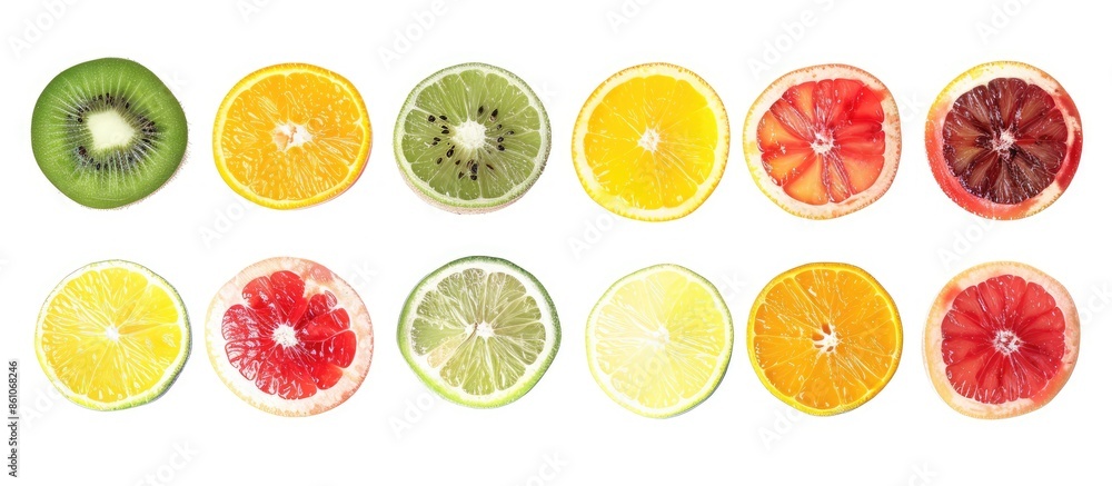 Aufkleber collection of fruit slices isolated on white background. fresh food. copy space image. place for add