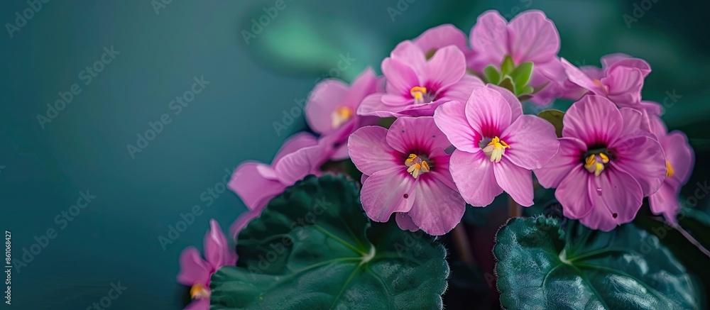 Poster flowering saintpaulias, commonly known as african violet. selective focus. with copy space image. pl