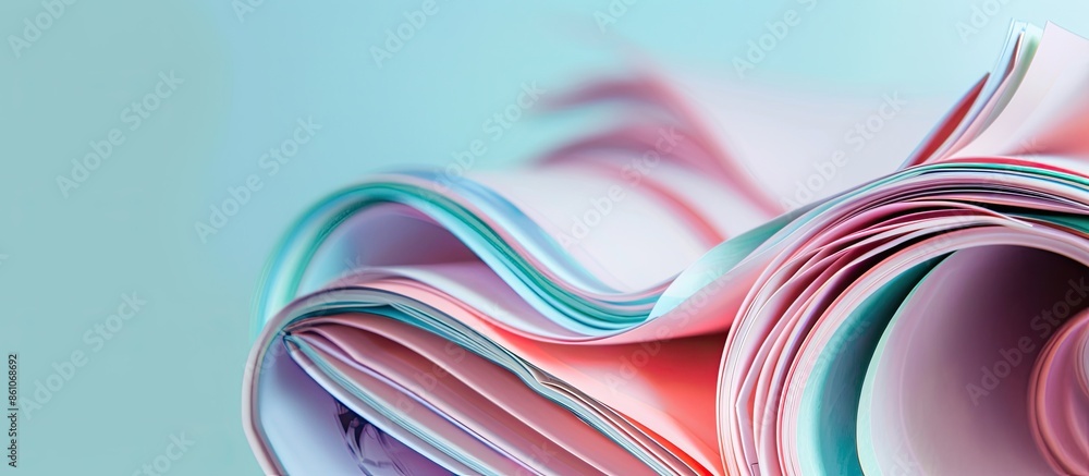 Poster closeup of roll of magazines pastel background  Paper. with copy space image. Place for adding text or design