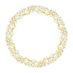 Circles of purple flowers with a natural theme and white background can be used for design purposes