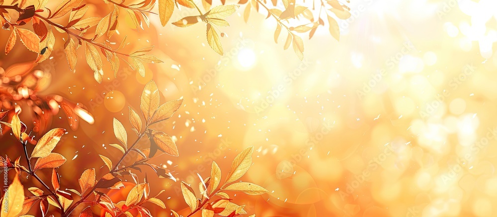 Poster the sun shines through autumn leave pastel background. with copy space image. place for adding text 