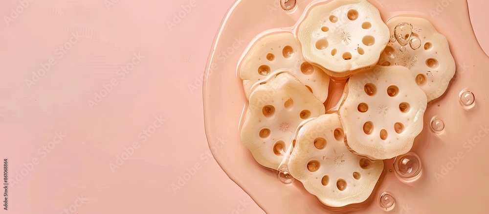 Aufkleber fresh lotus root Isolated on pastel background  Food. with copy space image. Place for adding text or design
