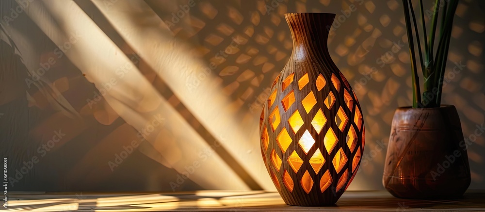 Fototapete wooden lamp handmade. with copy space image. place for adding text or design