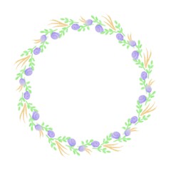 Circles of purple flowers with a natural theme and white background can be used for design purposes