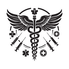 CADUCEUS SYMBOL silhouette vector illustration 