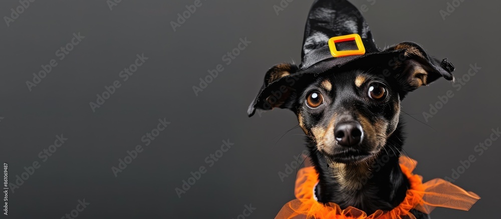 Poster funny dog ready for halloween. Copy space image. Place for adding text or design