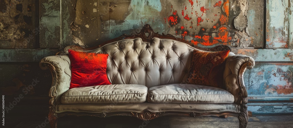 Aufkleber Old fashioned sofa with retro pillows. with copy space image. Place for adding text or design